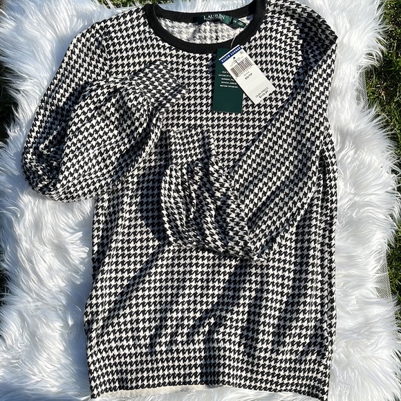 Ralph Lauren Houndstooth Sweater LRL Black White Fine Knit Blouse Women's XS NWT - Picture 3 of 11
